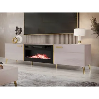 Televizní stolek TV stolek s elektrickým krbem TANTES - kašmír / lesklý kašmírový
