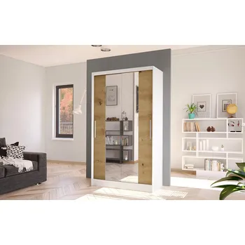 Šatní skříň Moderní šatní skříň BRUNO 2 - šířka 100 cm, bílá / dub artisan