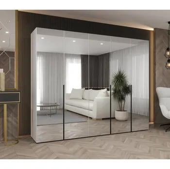 Šatní skříň Zrcadlová šatní skříň 250 cm BUGRA - bílá / černá