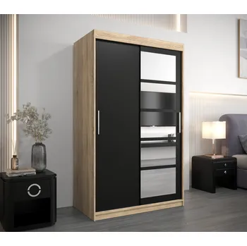 Šatní skříň Šatní skříň se zrcadly MARIE - šířka 120 cm, dub sonoma / černá