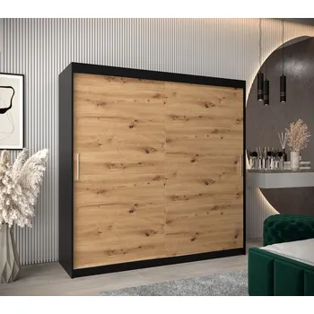 Šatní skříň Skříň s posuvnými dveřmi v šířce 200 cm TIMEA - černá / dub artisan