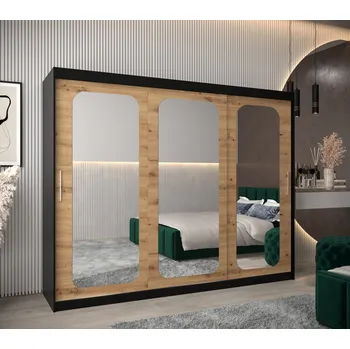 Šatní skříň Zrcadlová skříň DONICELA 2 - 250 cm, černá / artisan