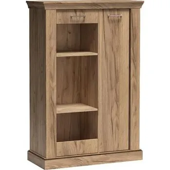 Policová skříň Nízká vitrína AILISH - dub kraft zlatý