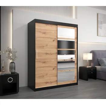 Šatní skříň Šatní skříň se zrcadly KLEOPATRA - šířka 150 cm, černá / dub artisan