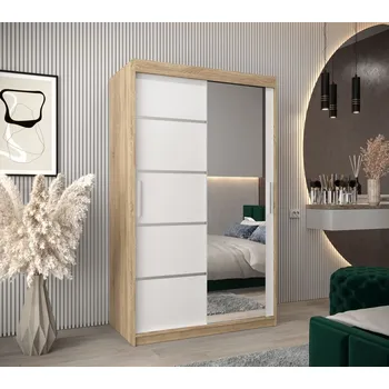 Šatní skříň Šatní zrcadlová skříň ADELA - 120 cm, dub sonoma / bílá