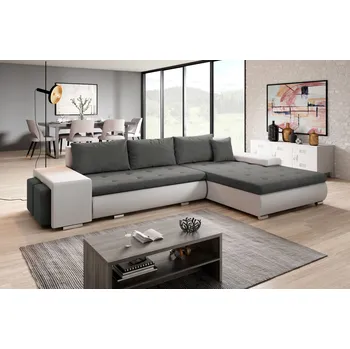 Sedací souprava Rohová sedací souprava s taburety EDERA - bílá / tmavě šedá