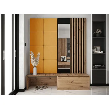 Předsíňová stěna Předsíňová stěna se zrcadlem BRUTTO - dub artisan / černá / žlutá