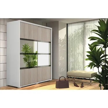 Šatní skříň Prostorná šatní skříň se zrcadlem 100/245 CELESTINO 2 - bílá / dub sonoma