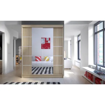 Šatní skříň Zrcadlová šatní skříň CHANNA 5 - šířka 150 cm, sonoma