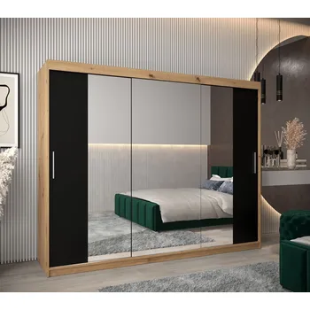 Šatní skříň Skříň s posuvnými dveřmi v šířce 250 cm TIMEA 2 - dub artisan / černá