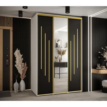 Šatní skříň Šatní skříň YVONA 9 - 150/60 cm, bílá / černá / zlatá