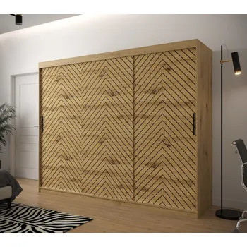 Šatní skříň Šatní skříň s grafikou JANETTE 2 - šířka 250 cm, dub artisan
