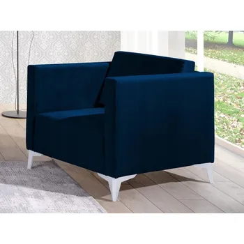 Křeslo Čalouněné křeslo SIMON - tmavě modré / nožičky bílý lesk