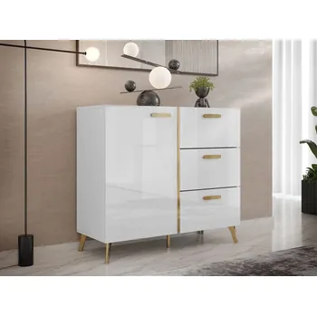 Komoda Úzká kombinovaná komoda TANTES - bílá / lesklá bílá