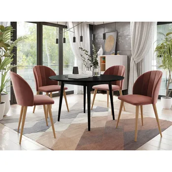 Jídelní stůl Jídelní stůl 100 cm se 4 židlemi NOWEN 1 - černý / přírodní dřevo / růžový