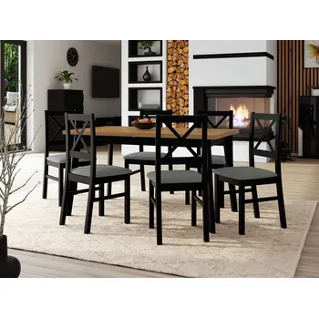 Jídelní stůl Rozkládací jídelní stůl 140 cm s 6 židlemi ADELBITE 3 - dub grandson / černý / šedý