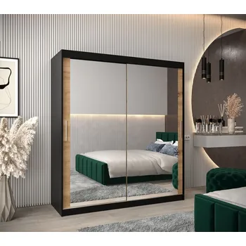 Šatní skříň Skříň s posuvnými dveřmi v šířce 180 cm TIMEA 3 - černá / dub artisan