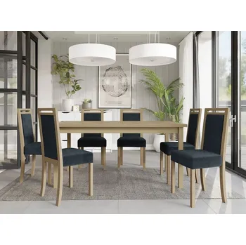 Jídelní stůl Jídelní sestava 6+1 s rozkládacím stolem SALUSIA 3 - dub sonoma / modrá