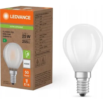 Žárovka LED žárovka Kulička E14 P45 1,2W = 25W 255lm 4000K Neutrální bílá 330° Ledvance