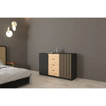 Komoda Kombinovaná komoda VILDE - černá / dub wotan
