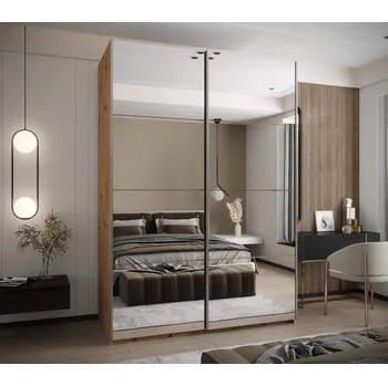 Šatní skříň Dvoudveřová skříň SAMARA 2 - 180 cm, dub artisan / stříbrná