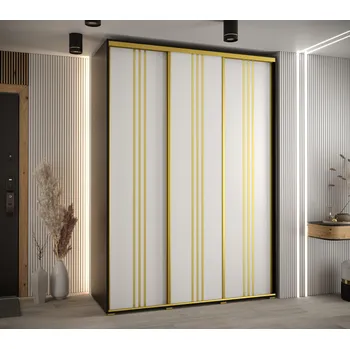Šatní skříň Šatní skříň YVONA 6 - 180/60 cm, černá / bílá / zlatá