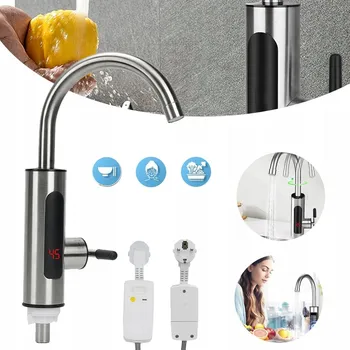 Vodovodní baterie stříbrná elektrická LCD kuchyňská baterie s LED displejem teploty otočná