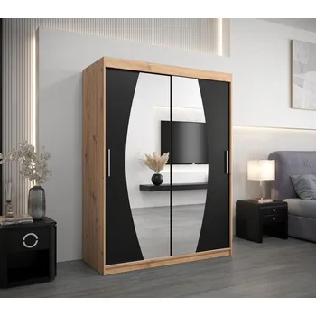 Šatní skříň Šatní skříň se zrcadly NIKOLA - šířka 150 cm, dub artisan / černá