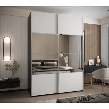 Šatní skříň Dvoudveřová skříň SAMARA 4 - 180 cm, černá / bílá / stříbrná