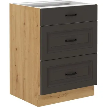 Kuchyňská linka Šuplíková skříňka SOPHIA - šířka 60 cm, tmavě šedá / dub artisan