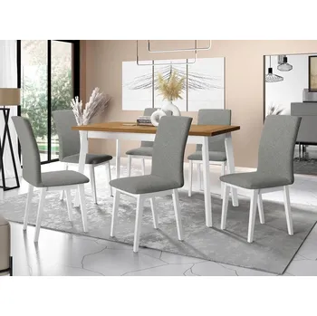 Jídelní stůl Moderní jídelní sestava 6+1 ADELBITE 9 - dub grandson / bílá / šedá