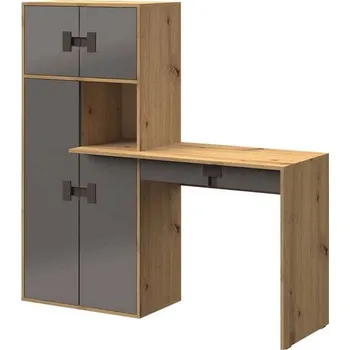 Psací stůl Psací stůl s regálem BASHIRA - dub / lesklý šedý