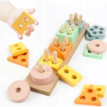 Dřevěná hračka STAVEBNICE KOSTKY TŘÍDIČ SKLÁDAČKA LOGICKÁ DOVEDNOSTNÍ DŘEVĚNÁ