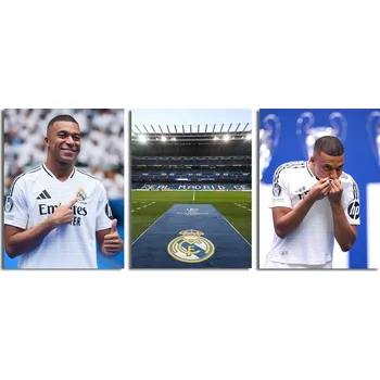 Obraz Kylian Mbappé Real Madrid obraz na zeď 3 díly triptych 40x90 cm