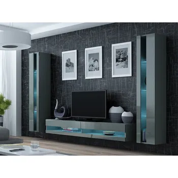 Obývací stěna Stěna do obývacího pokoje ASHTON N3 - šedá / lesklá šedá