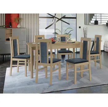 Jídelní stůl Jídelní sestava 6+1 HARDIN 4 - dub sonoma / modrá