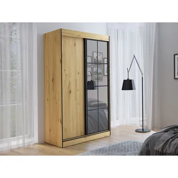 Šatní skříň Šatní skříň se zrcadlem 120 cm HONG 2 - dub artisan / černá