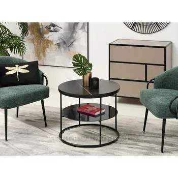 Konferenční stolek Kulatý konferenční stolek ANDRIES - černý mramor / černý