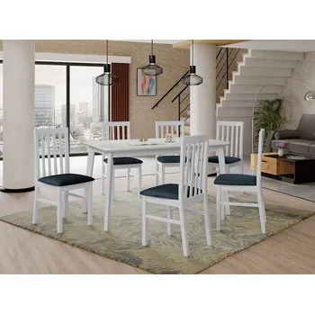Jídelní stůl Sestava do jídelny 6+1 ADELBITE 6 - bílá / modrá