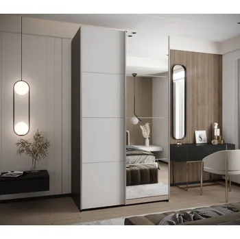 Šatní skříň Dvoudveřová skříň SAMARA 3 - 140 cm, černá / bílá / stříbrná