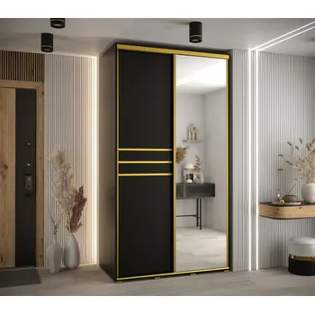 Šatní skříň Šatní skříň YVONA 11 - 130/60 cm, černá / zlatá