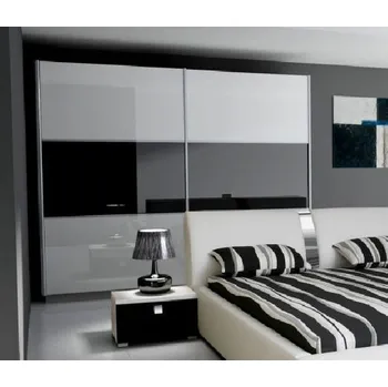 Šatní skříň Šatní skříň RYAN - šířka 200 cm, bílá / černý lesk