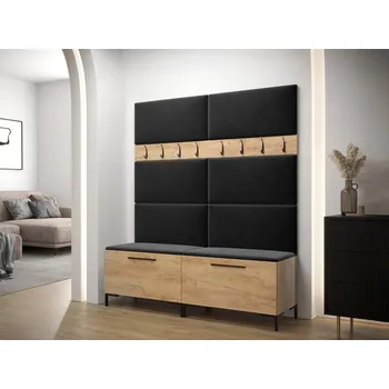 Předsíňová stěna Stěna do předsíně s čalouněnými panely ANDORA 2 - dub zlatý / černá