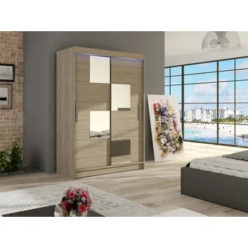 Šatní skříň Šatní skříň 120 cm se zrcadlem a LED osvětlením GASPARA 3 - dub sonoma