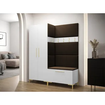 Předsíňová stěna Předsíňová stěna s botníkem a čalouněnými panely ANDORA 1 - bílá / hnědá