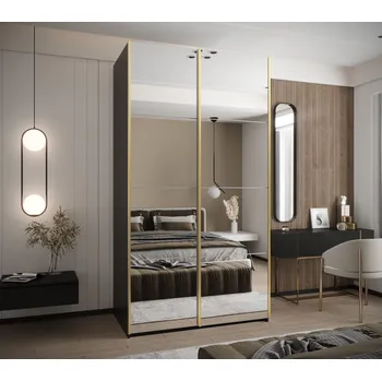 Šatní skříň Dvoudveřová skříň SAMARA 2 - 130 cm, černá / bílá / zlatá