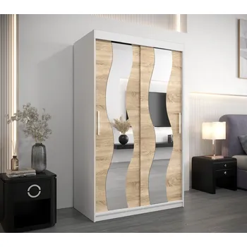 Šatní skříň Šatní skříň se zrcadly MARGIT - šířka 120 cm, bílá / dub sonoma