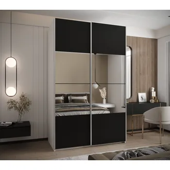 Šatní skříň Dvoudveřová skříň SAMARA 4 - 160 cm, bílá / černá / stříbrná