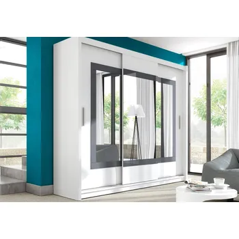 Šatní skříň Šatní skříň 250 KLAUDIE s posuvnými dveřmi - bílá / grafitové sklo