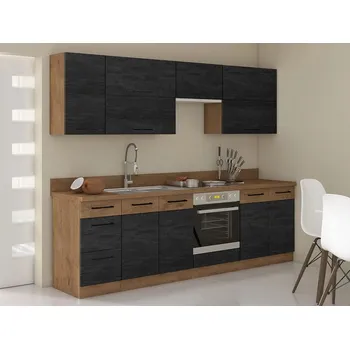 Kuchyňská pracovní deska Kuchyňská linka 260/260 cm ZHILAN 2 - dub lancelot / tmavé dřevo